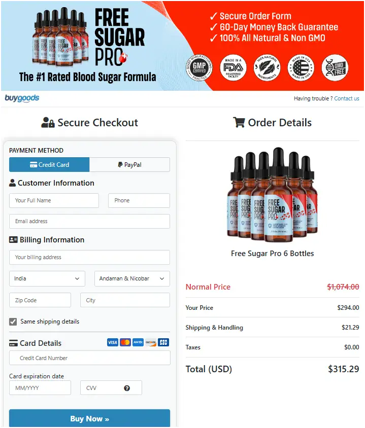 Free Sugar Pro Order Form